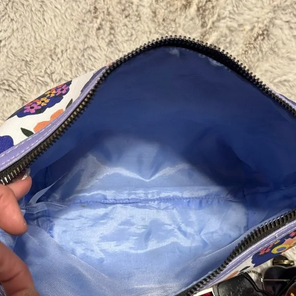 Bouffants & Broken Hearts Floral Cosmetic Bag - White with Purple Floral Print - Picture 3 of 3